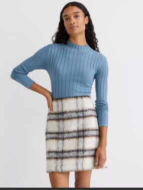 LOFT Heathered Ribbed Mock Neck Sweater, L, Dove Blue